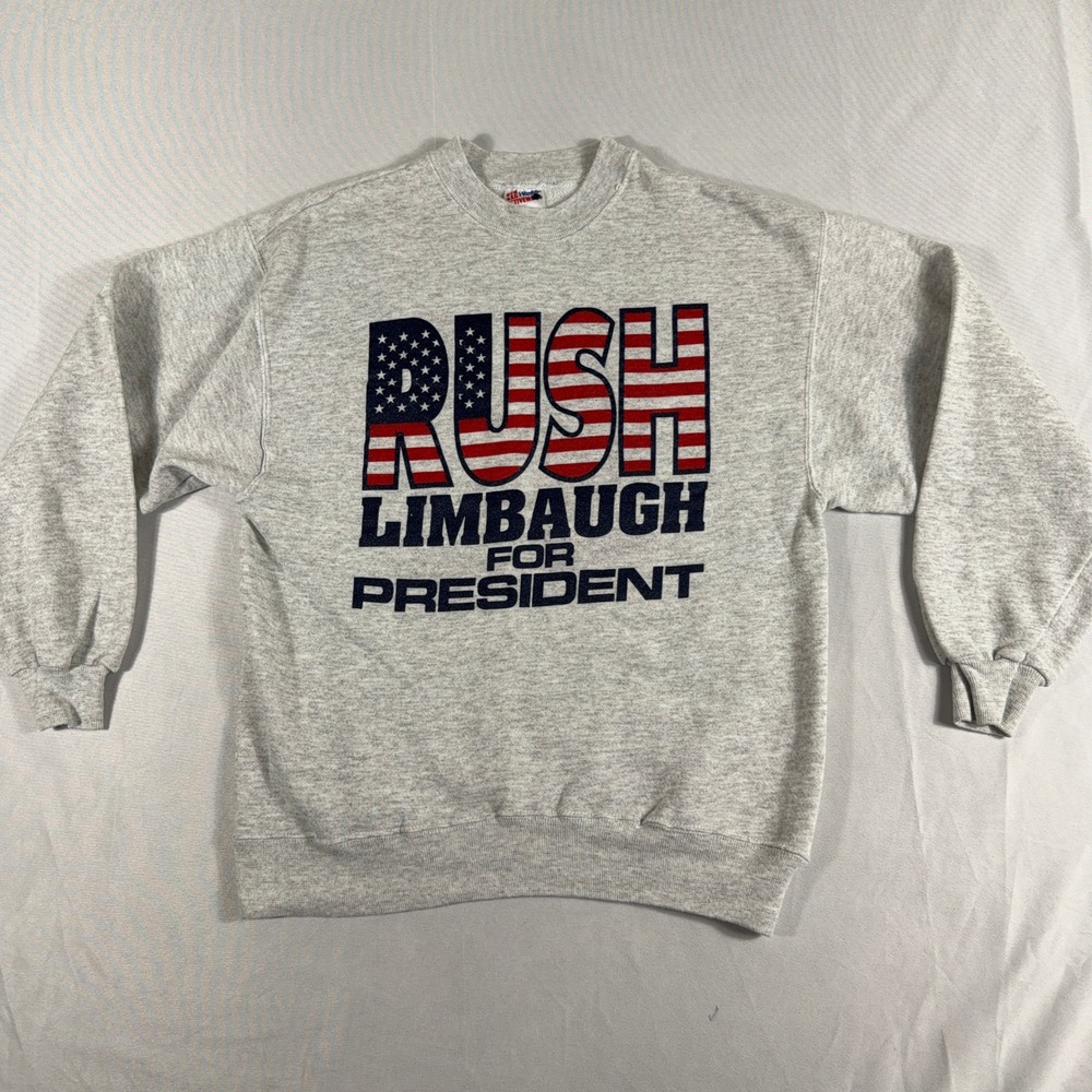 VTG Hanes Sweatshirt Rush Limbaugh For President‎ 90s Political Mens Large